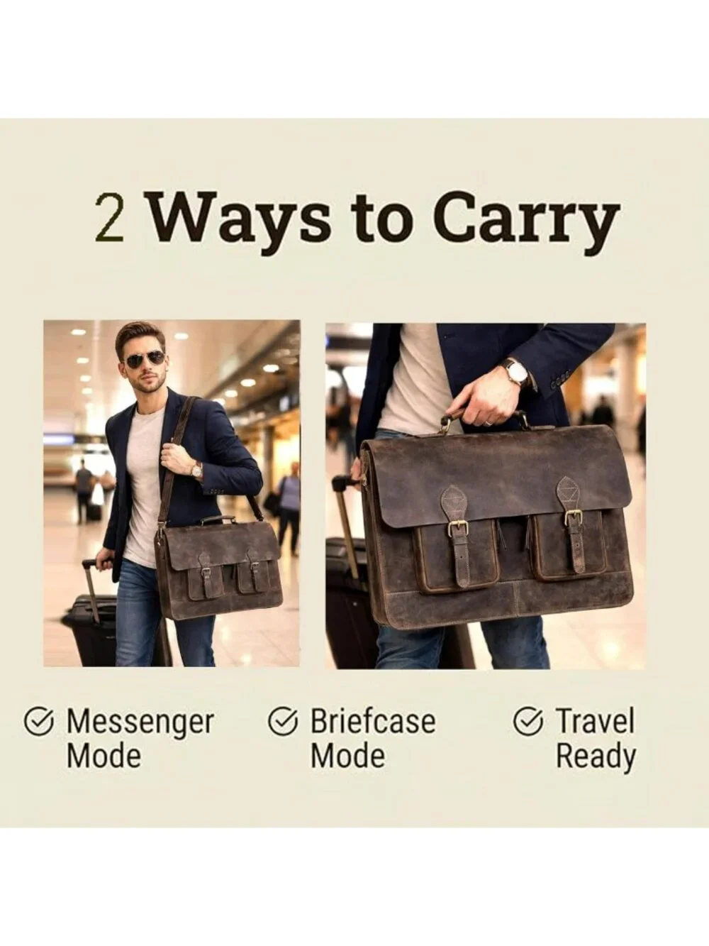 Vintage Brown Leather Laptop Messenger Bag | Unisex Office Briefcase & Travel